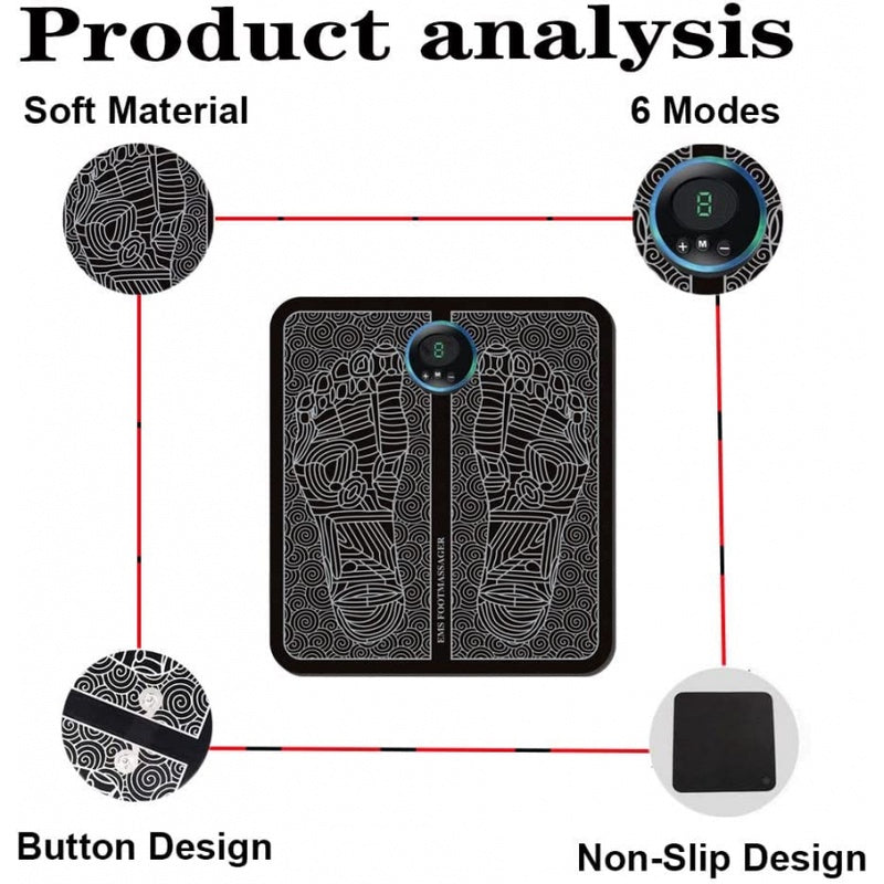 Foot Massager Mat Electric USB Charging Smart Display Tens Acupuncture Feet Cushion Blood Circulation Pad(Without Box)