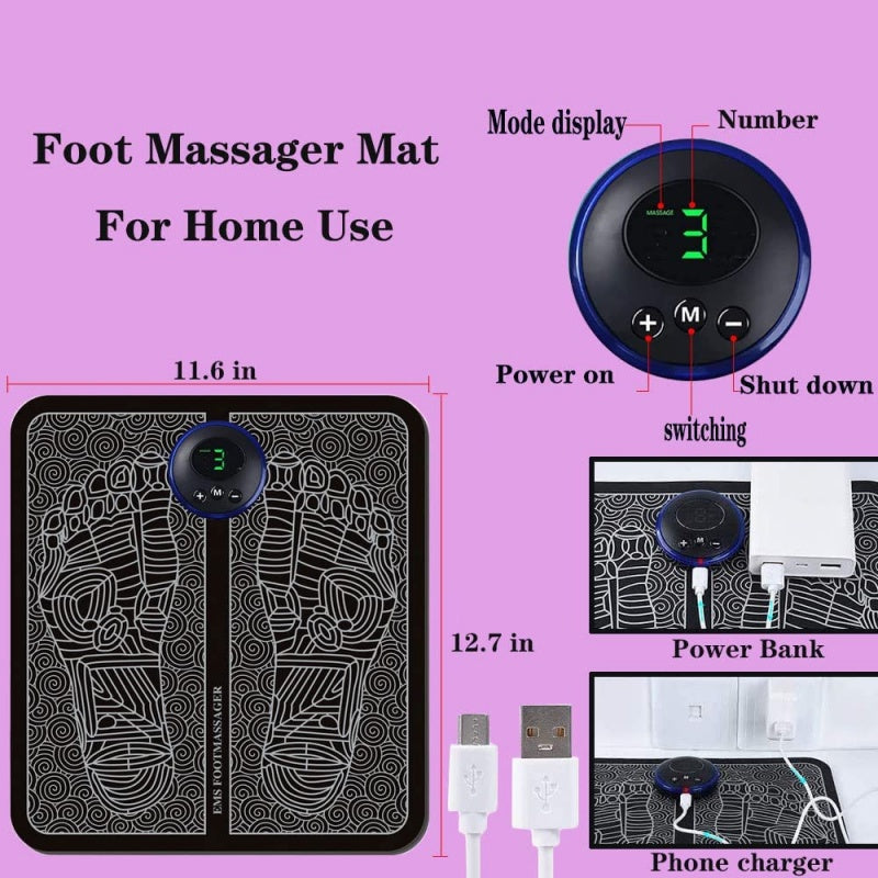 Foot Massager Mat Electric USB Charging Smart Display Tens Acupuncture Feet Cushion Blood Circulation Pad(Without Box)