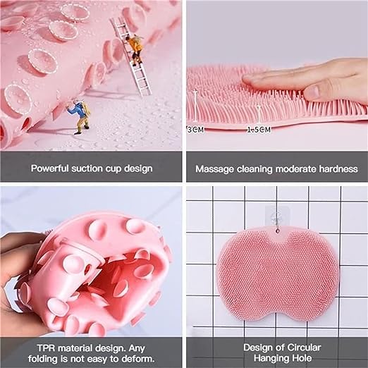 Shower Foot & Back Scrubber Mat, Wall Stick Suction Silicone Scrubber (Random color)